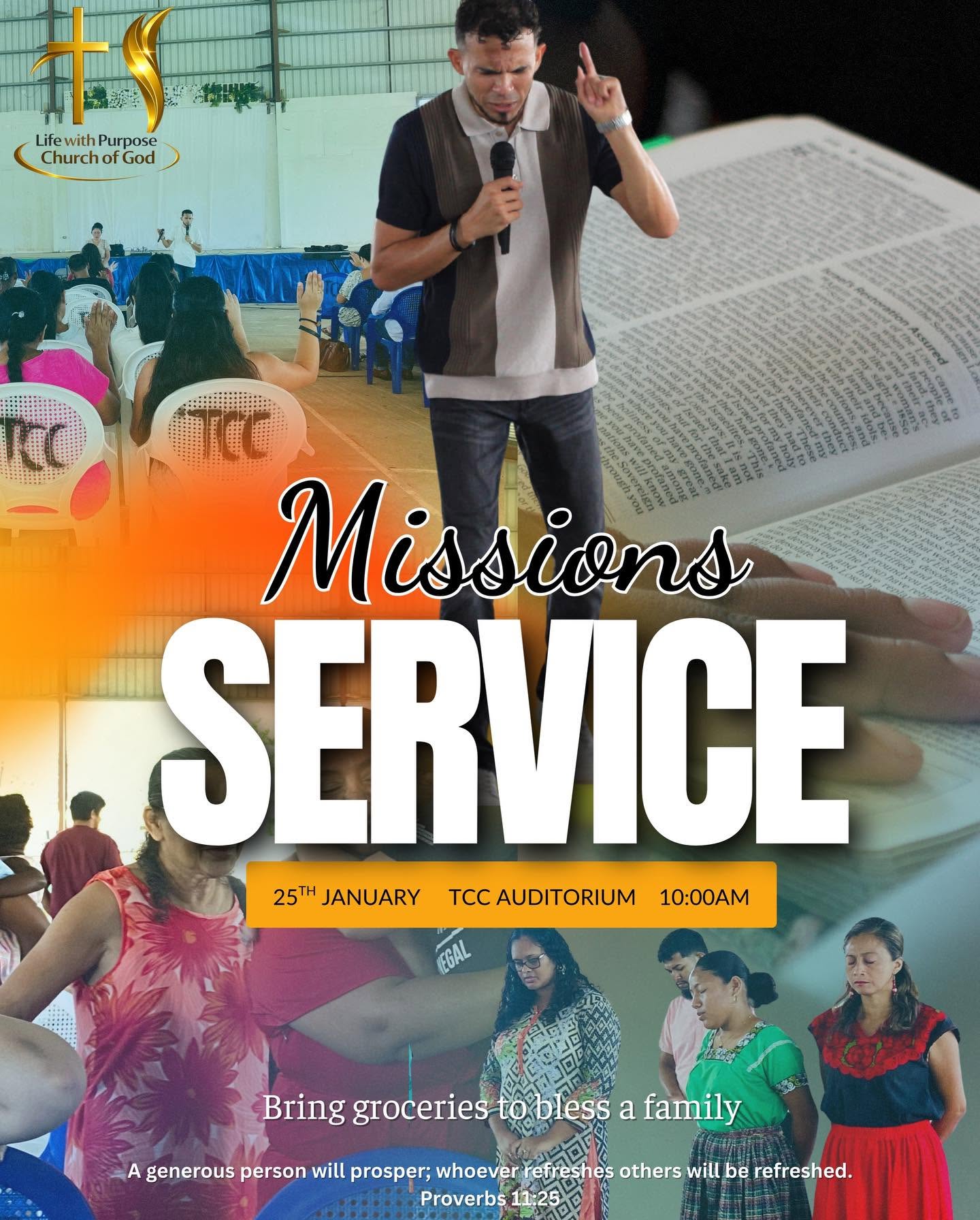 Missions Service flyer — 25th January, TCC Auditorium, 10:00am